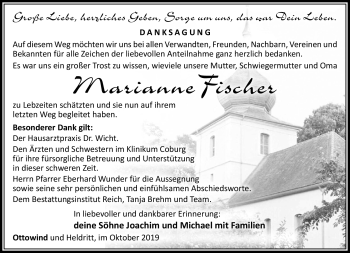 Traueranzeige von Marianne Fischer von Südthüringer Presse
