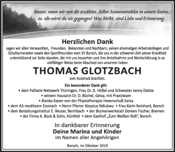 Traueranzeige von Thomas Glotzbach von Südthüringer Presse