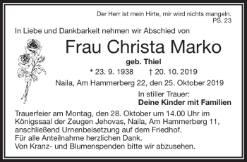 Traueranzeige von Christ Marko von Frankenpost