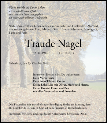 Traueranzeige von Traude Nagel von Neue Presse Coburg