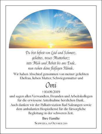 Traueranzeige von Omi Rohr von Südthüringer Presse