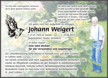 Traueranzeige von Johann Weigert von Frankenpost