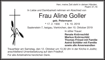 Traueranzeige von Aline Goller von Frankenpost