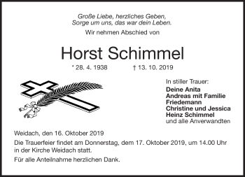 Traueranzeige von Horst Schimmel von Neue Presse Coburg