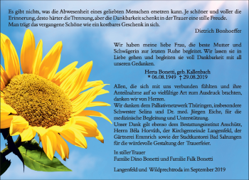 Traueranzeige von Herta Bonetti von Südthüringer Presse