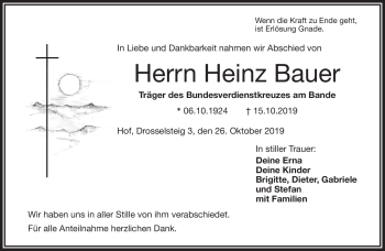 Traueranzeige von Heinz Bauer von Frankenpost