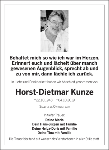 Traueranzeige von Horst-Dietmar Kunze von Frankenpost