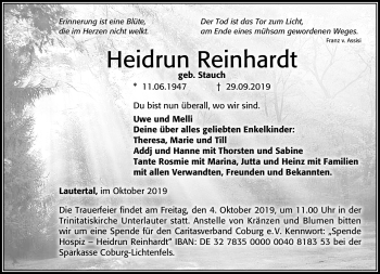Traueranzeige von Heidrun Reinhardt von Neue Presse Coburg