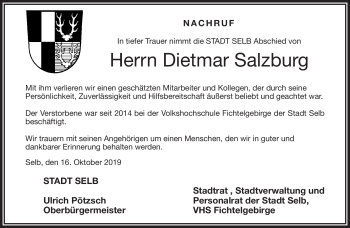 Traueranzeige von Dietmar Salzburg von Frankenpost