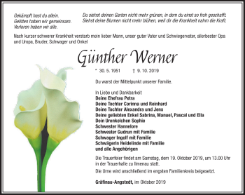 Traueranzeige von Günther Werner von Südthüringer Presse