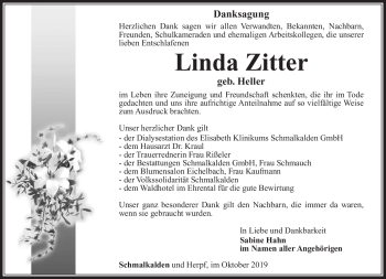 Traueranzeige von Linda Zitter von Südthüringer Presse