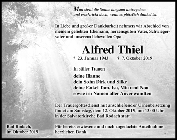 Traueranzeige von Alfred Thiel von Neue Presse Coburg