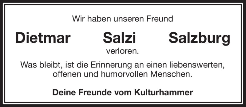  Traueranzeige für Dietmar Salzburg vom 12.10.2019 aus Frankenpost