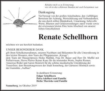 Traueranzeige von Renate Schellhorn von Südthüringer Presse