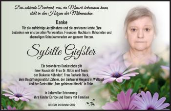 Traueranzeige von Sybille Gießler von Südthüringer Presse