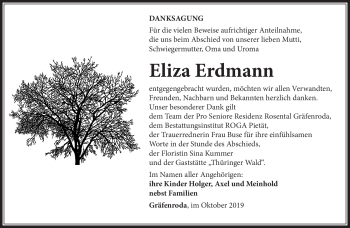 Traueranzeige von Eliza Erdmann von Südthüringer Presse