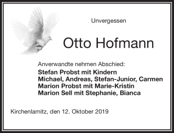 Traueranzeige von Otto Hofmann von Frankenpost