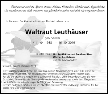 Traueranzeige von Waltraut Leuthäuser von Neue Presse Coburg