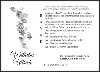 Traueranzeige von Wilhelm Ullrich von Südthüringer Presse