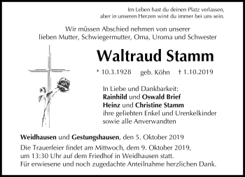 Traueranzeige von Waltraud Stamm von Neue Presse Coburg