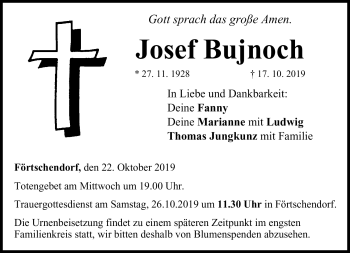 Traueranzeige von Josef Bujnoch von Neue Presse Coburg