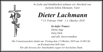 Traueranzeige von Dieter Lachmann von Frankenpost