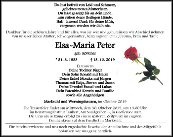 Traueranzeige von Elsa-Maria Peter von Südthüringer Presse