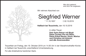 Traueranzeige von Siegfried Werner von Neue Presse Coburg