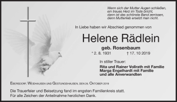 Traueranzeige von Helene Rädlein von Neue Presse Coburg