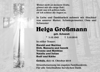Traueranzeige von Helga Großmann von Neue Presse Coburg