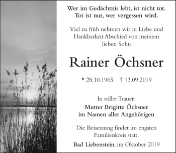 Traueranzeige von Rainer Öchsner von Südthüringer Presse