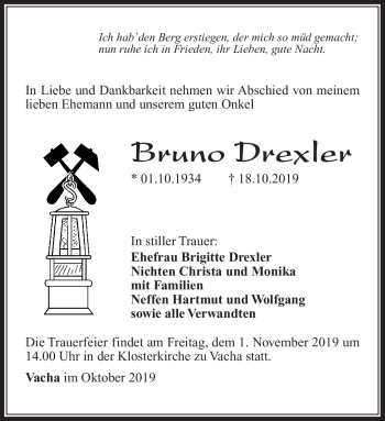 Traueranzeige von Bruno Dreler von Südthüringer Presse