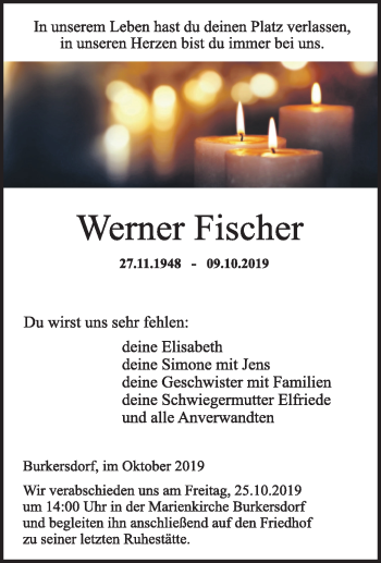 Traueranzeige von Werner Fischer von Neue Presse Coburg