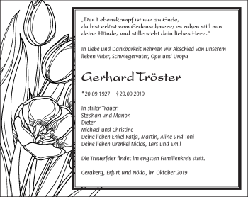 Traueranzeige von Gerhard Tröster von Südthüringer Presse