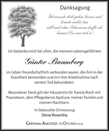 Traueranzeige von Günter Baumberg von Südthüringer Presse
