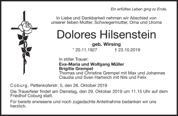 Traueranzeige von Dolores Hilsenstein von Neue Presse Coburg