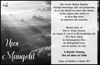 Traueranzeige von Uwe Mangold von Südthüringer Presse