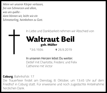Traueranzeige von Waltrau Beil von Neue Presse Coburg