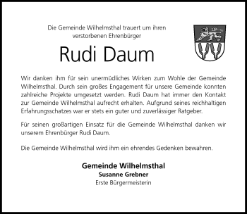 Traueranzeige von Rudi Daum von Neue Presse Coburg