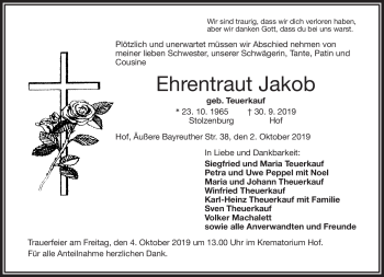 Traueranzeige von Ehrentraud Jakob von Frankenpost