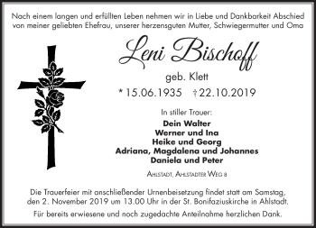 Traueranzeige von Leni Bischoff von Neue Presse Coburg