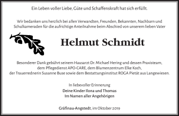 Traueranzeige von Helmut Schmidt von Südthüringer Presse