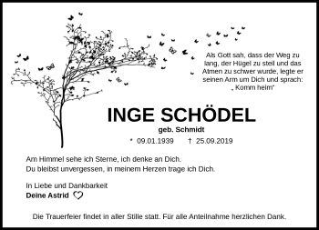 Traueranzeige von Inge Schödel von Frankenpost