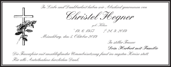 Traueranzeige von Christel Hegner von Frankenpost