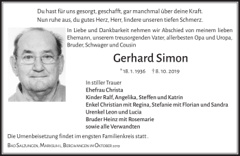 Traueranzeige von Gerhard Simon von Südthüringer Presse