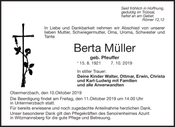 Traueranzeige von Berta Müller von Neue Presse Coburg