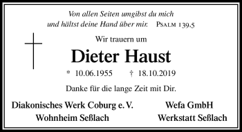 Traueranzeige von Dieter Haust von Neue Presse Coburg