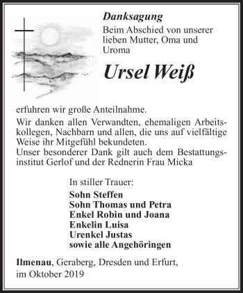 Traueranzeige von Ursel Weiß von Südthüringer Presse