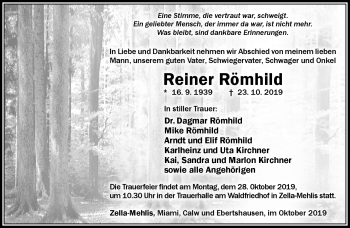 Traueranzeige von Reiner Römhild von Südthüringer Presse