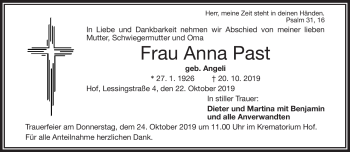 Traueranzeige von Anna Past von Frankenpost